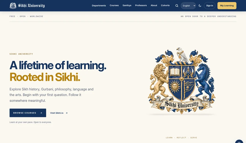 Sikhi University homepage, captured September 2026